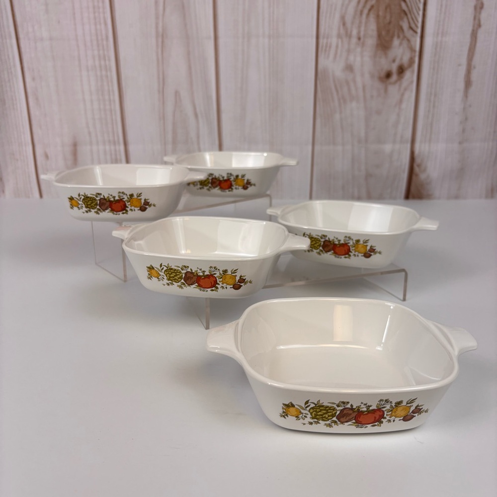 Vintage 5-Piece CorningWare Spice of Life Petite Casserole Dishes 70's 1-3/4 Cup